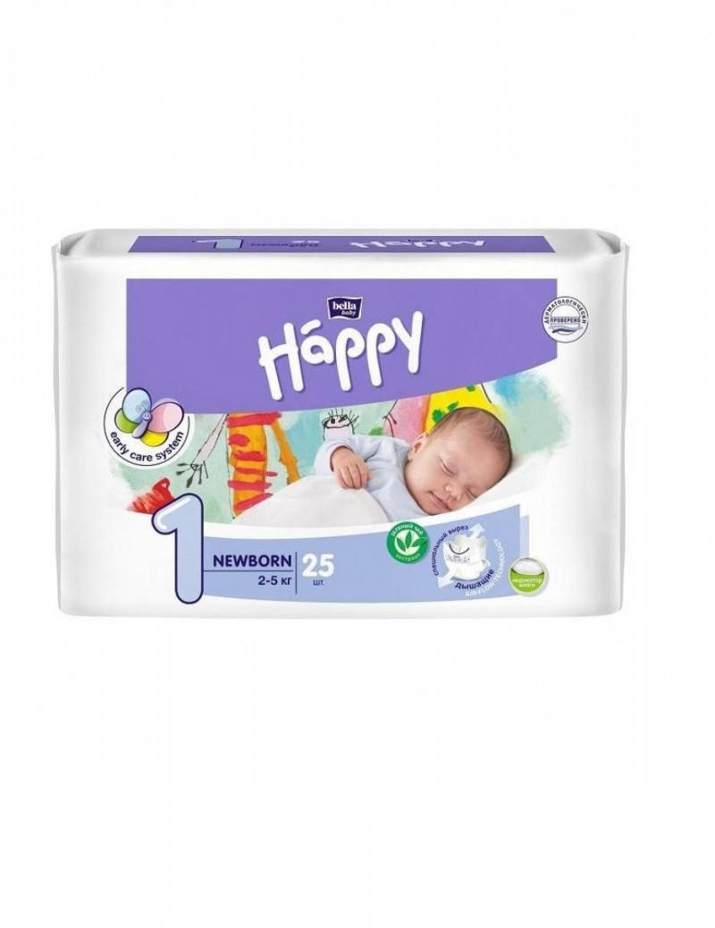 

Подгузники для новорожденных 1 (2-5 кг) 25 шт. Bella Happy Newborn, Белый
