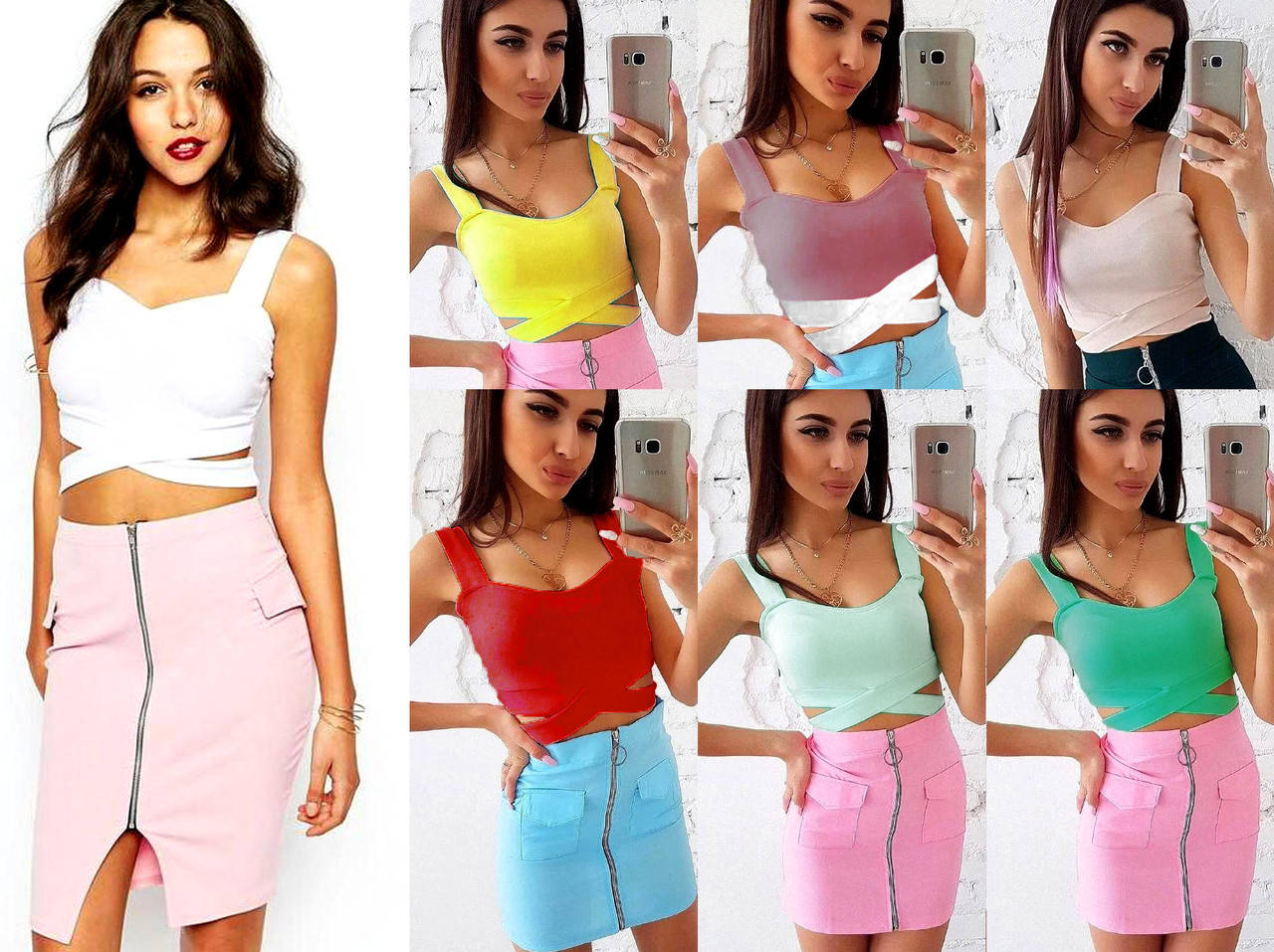 

Стильный кроп топ с завязками крест на крест, Пудровый