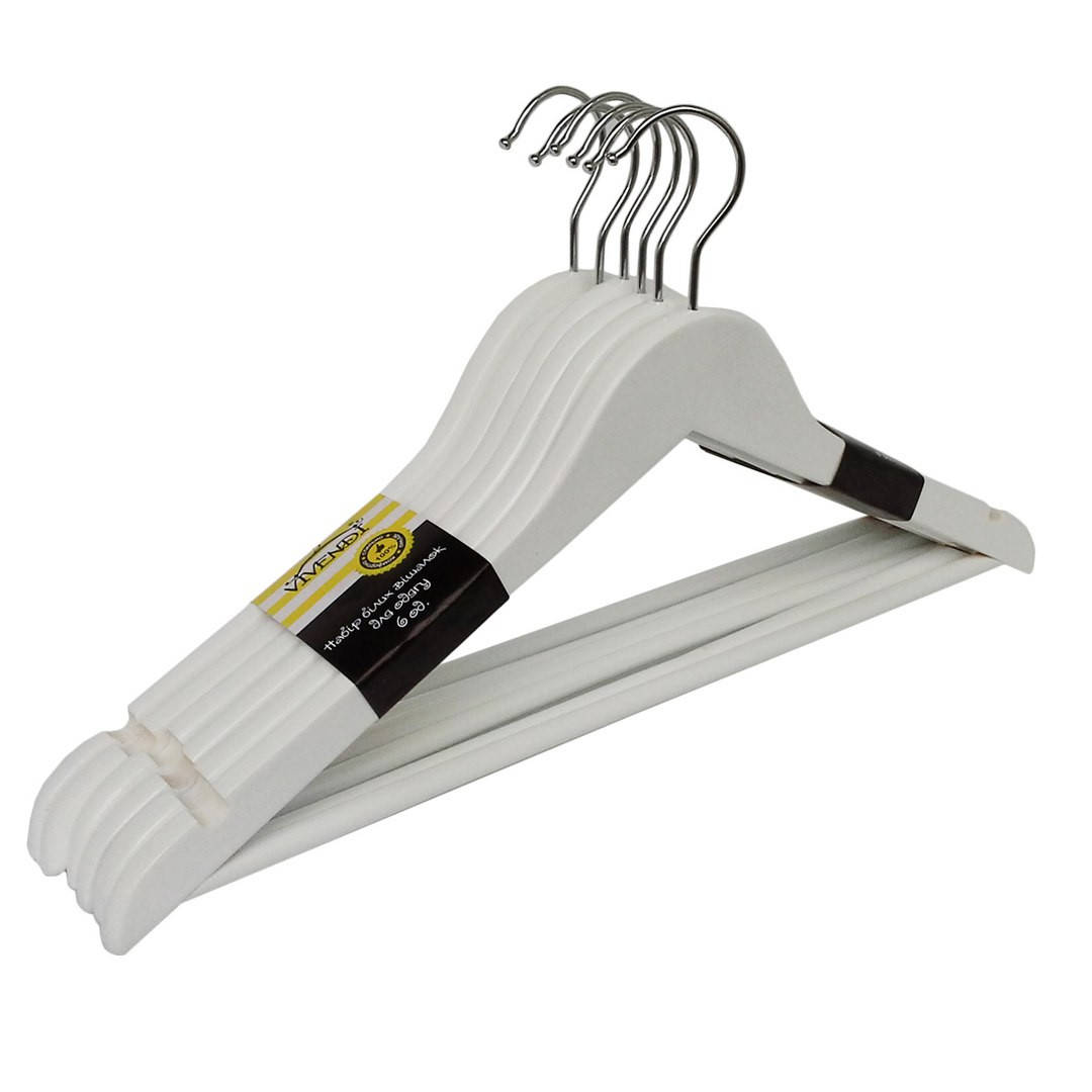 

Белые деревянные вешалки плечики 44см с перекладиной для одежды, Белый