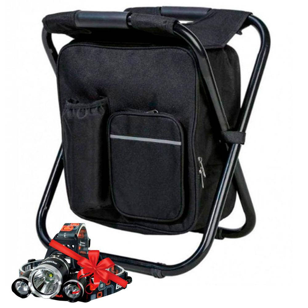 

Складной стул рюкзак + Подарок! Налобный фонарь Police Bailong RJ 3000 / Стул для рыбалки пикника, Чёрный