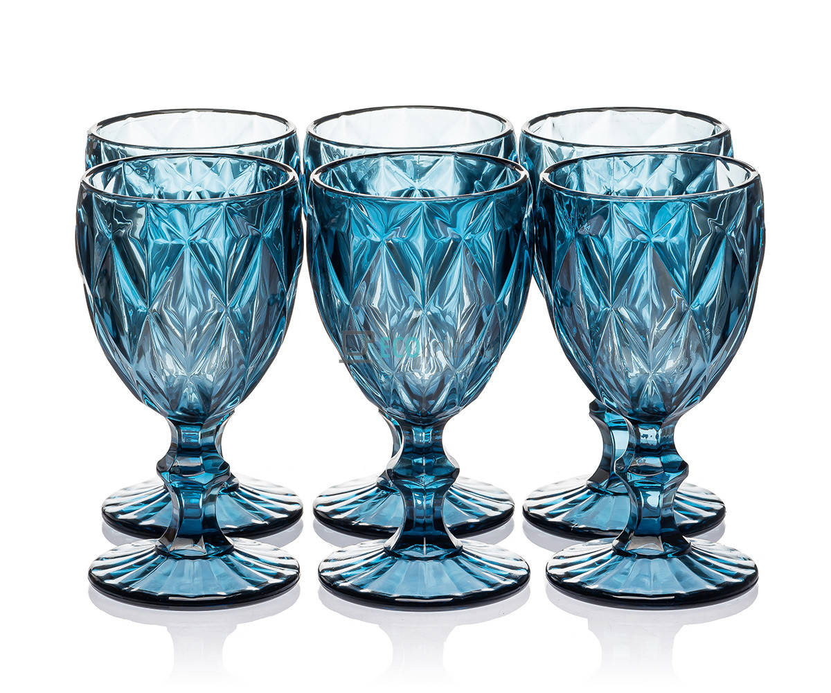 

Келихи для вина з кольорового скла 6 шт Glassware 240 мл Синій EK9003