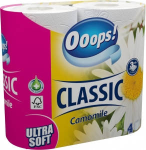 

Туалетная бумага 3-хслойная Ooops! Classic Camomilla 4шт 140 отрывов, Белый
