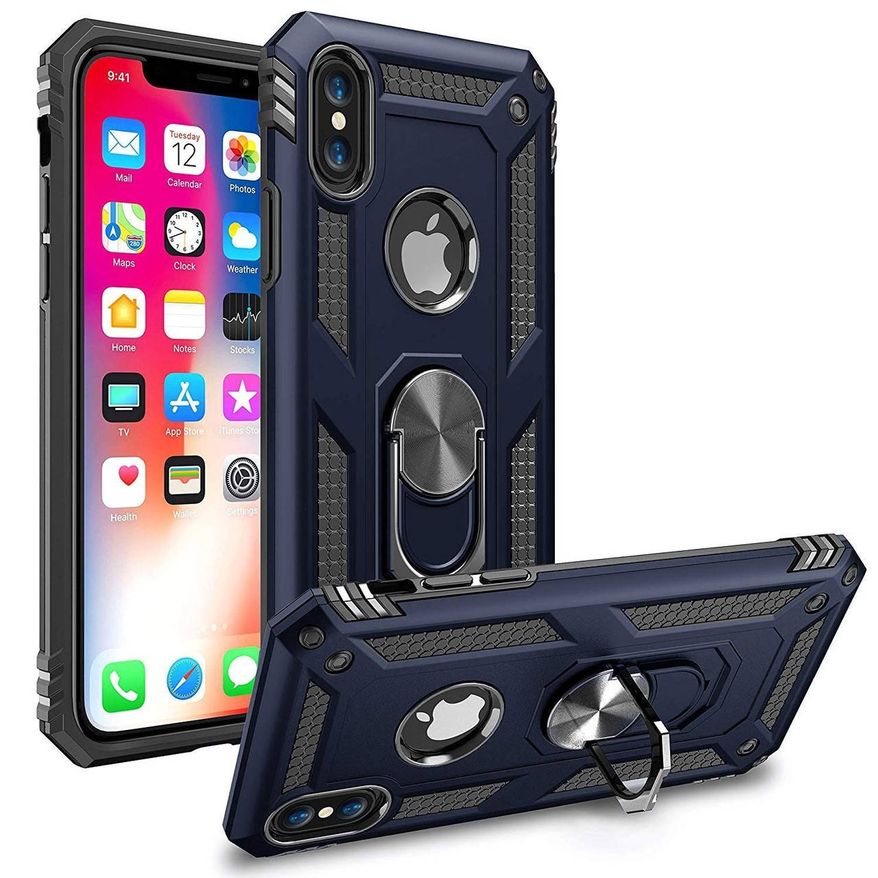 

Чехол Shield для Iphone XS Max бампер противоударный с подставкой Dark-Blue
