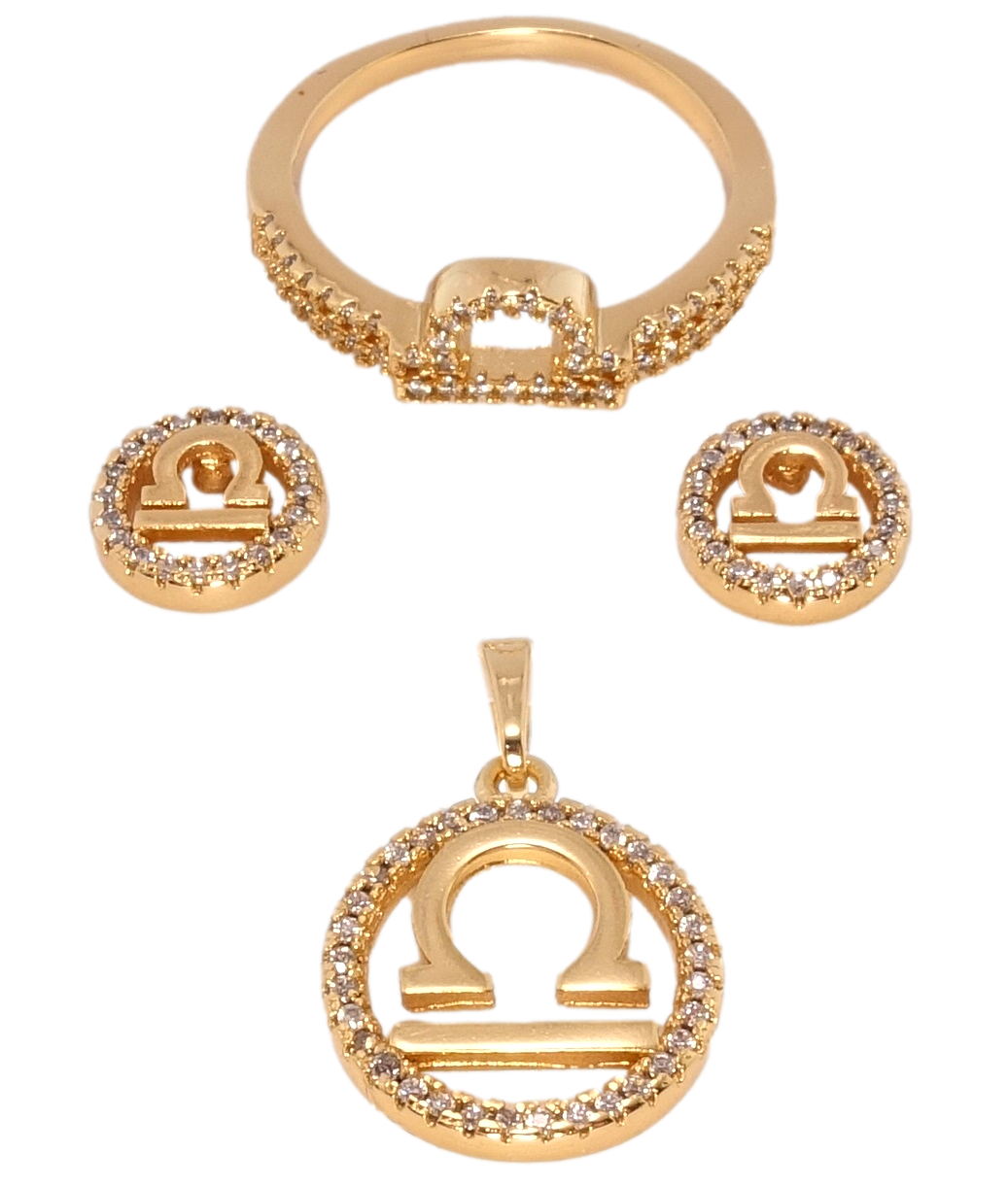 

Набор Xuping Позолота 18K Серьги Кулон Кольцо "Знак Зодиака Весы" ø 9мм и 14мм; р.18