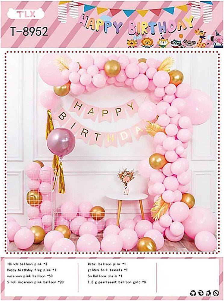 

Фотозона с воздушных шаров "Happy birthday" розовое с золотом, Разные цвета