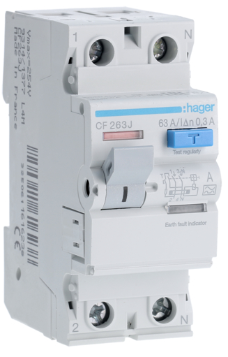 

Диференційне реле 2-полюсне Hager CF263J A-63/0,3А