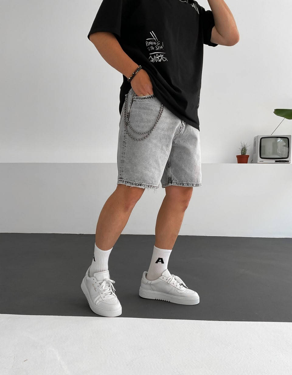 

Джинсовые шорты мужские серого цвета турецкие, светло серые джинсовые шорты МОМ для мужчин (свободные), Серый