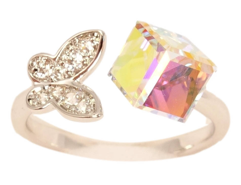 

Кольцо Xuping Родий с кристаллами Swarovski "Бабочка с радужным кристаллом куб" р.17-18