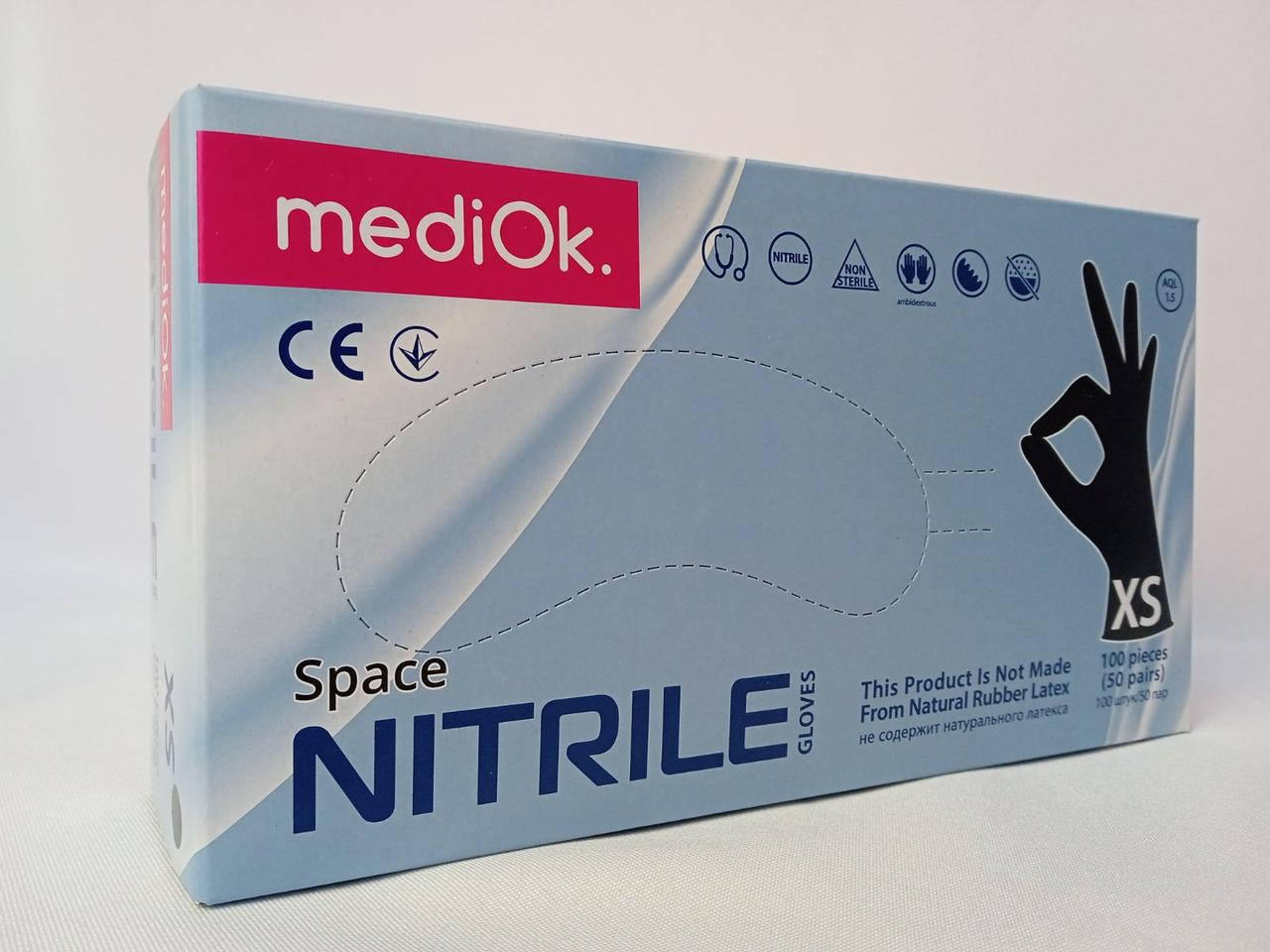 

Перчатки нитриловые неопудренные mediOk Черные, Черный