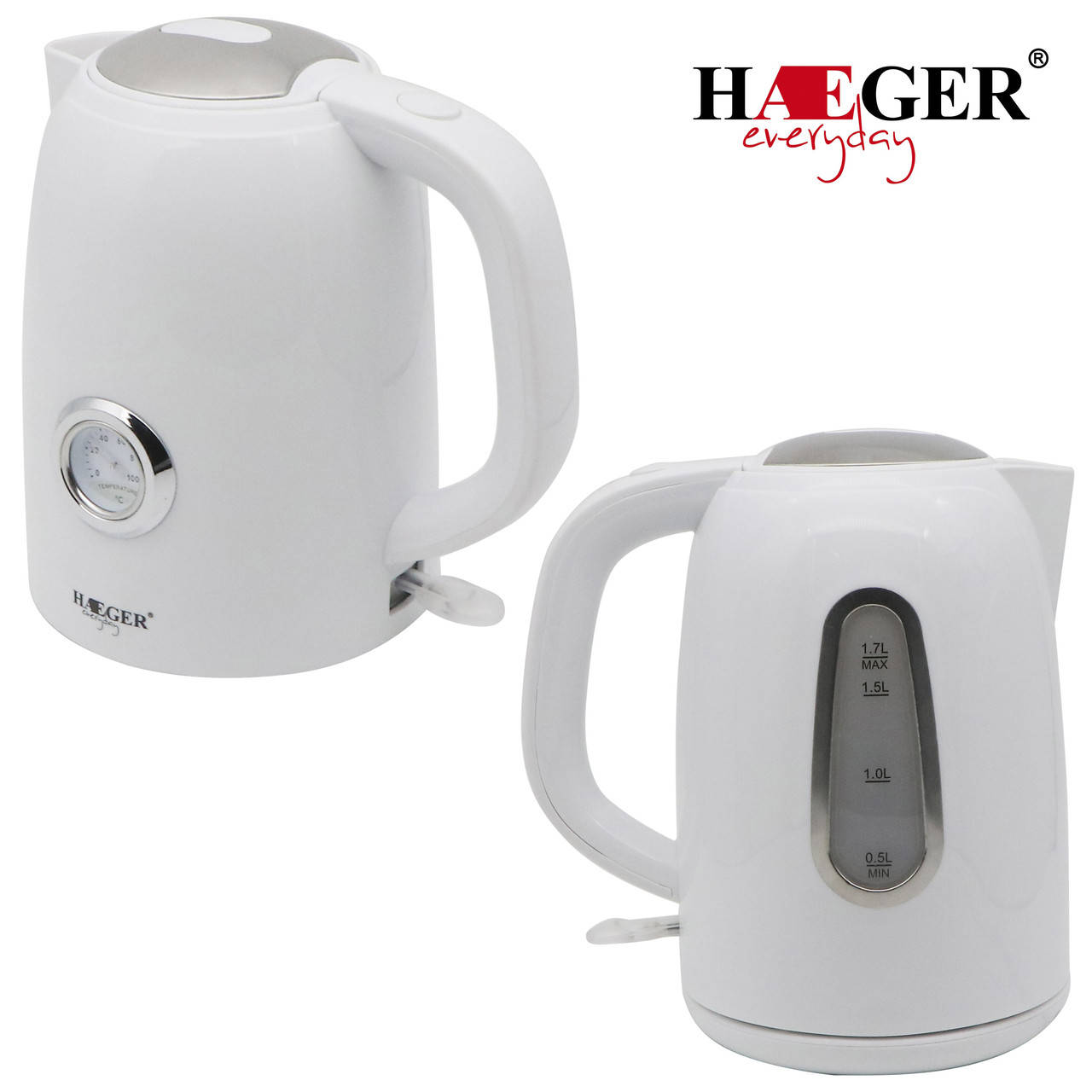 

Чайник электрический с подсветкой для дома дисковый с термометром 1.7л 2200Вт Haeger HG7812 Белый