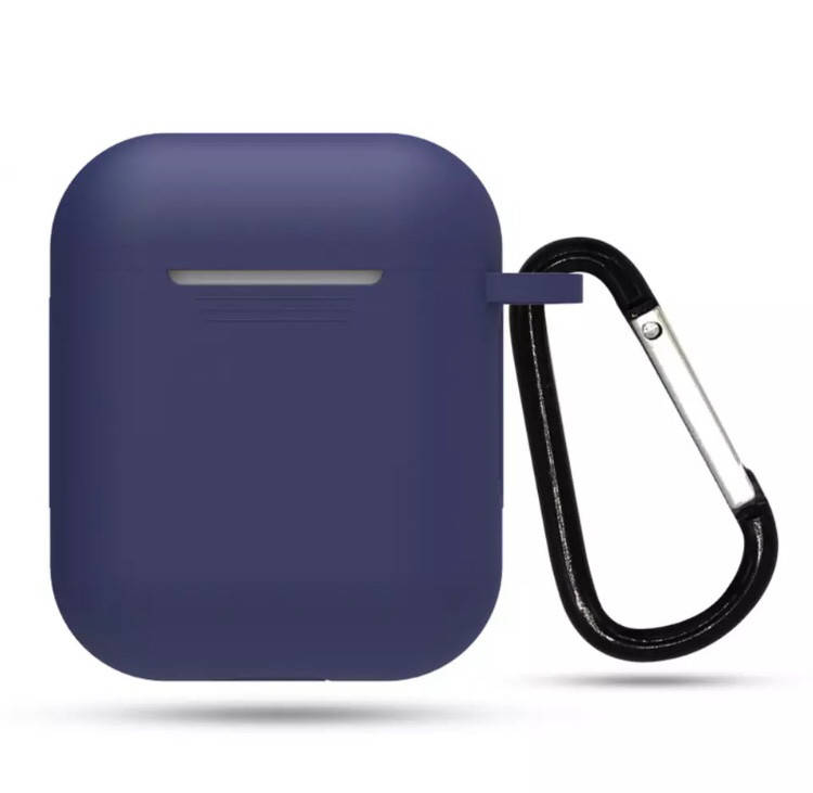

Силиконовый чехол для наушников Apple Airpods Темно синий с карабином