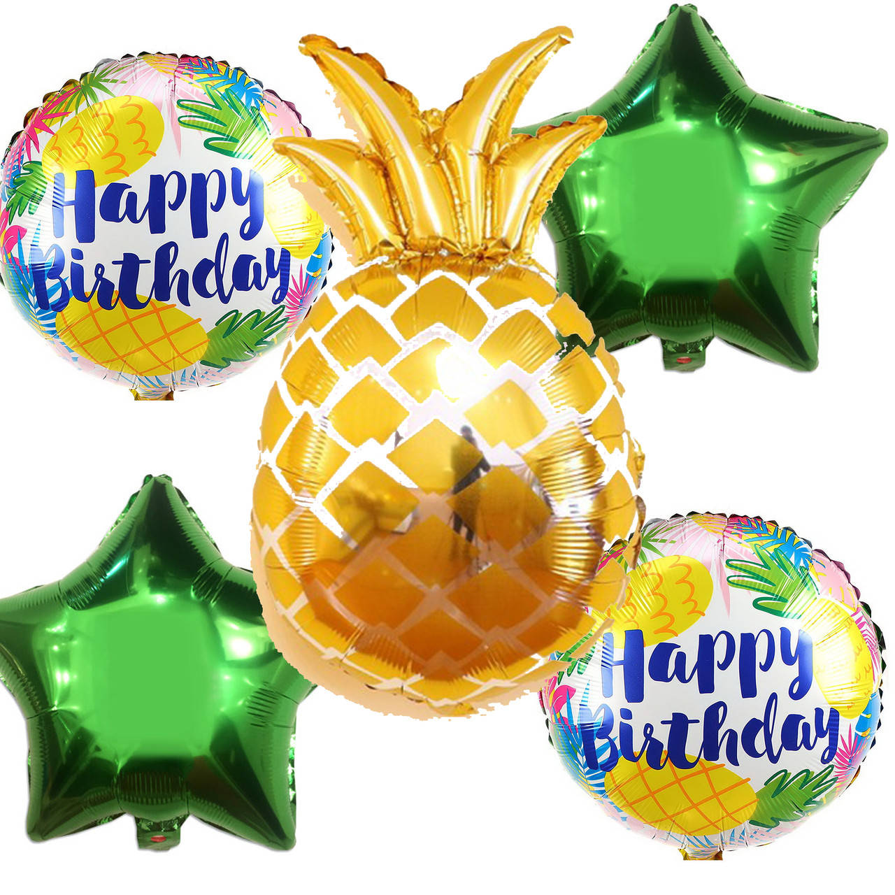 

Набор фольгированных шаров Ананас звезды шары круглые с ананасами happy birthday 5 шт