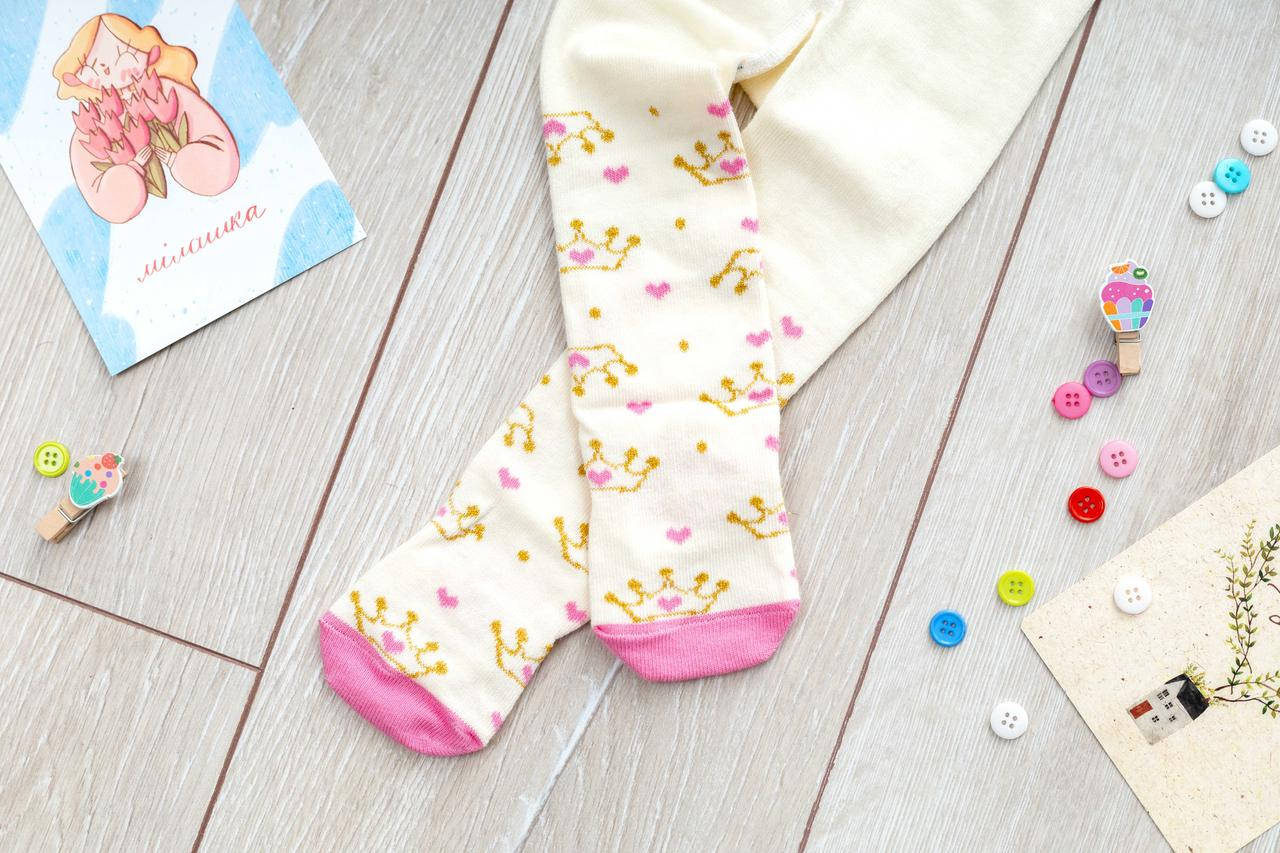 

Детские колготки демисезонные красивые хлопковые для девочки размер 54-60 см белые в цветочек, Белый