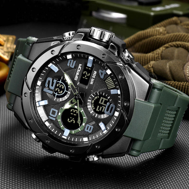 

Армейские часы мужские наручные противоударные с подсветкой Sanda 6008 Green-Black