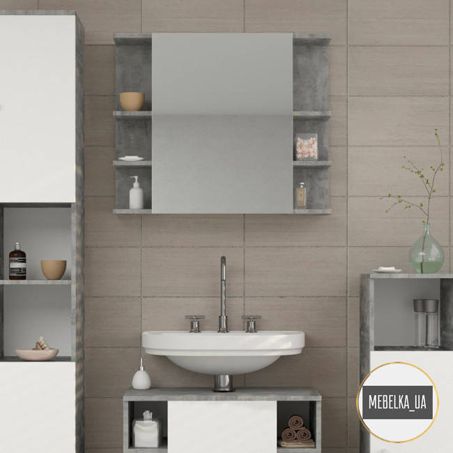 

Полка навесная с зеркалом, шкафчик в ванную, спальню, салон KV0023, Бетон