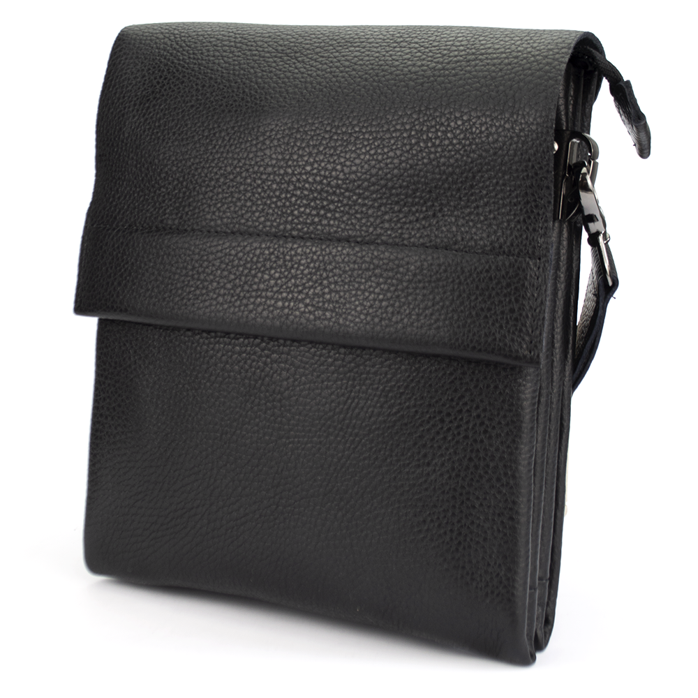 

Сумка мужская кожаная на 2 отделения с клапаном черная SFIP 8032, Черный