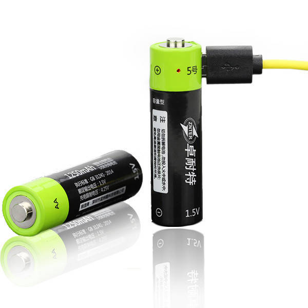 

АА пальчиковый ZNTER Li-po аккумулятор 1250mAh с функцией зарядки Micro USB, 1.5В