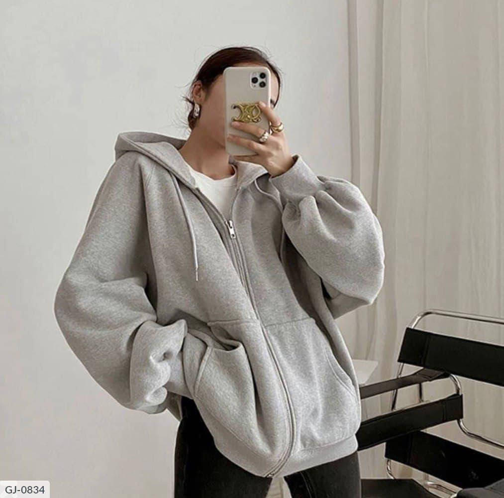 

Женская однотонная кофта oversize из трёхнити на флисе, с капюшоном