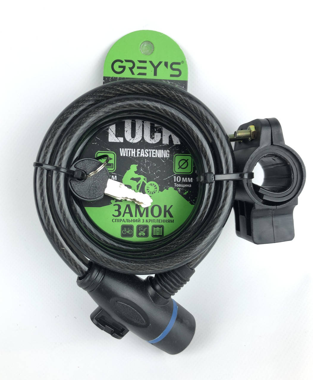 

Замок Greys спіральний з кріпленням 10*1500мм, 2ключі в компл., кріплення GR51015