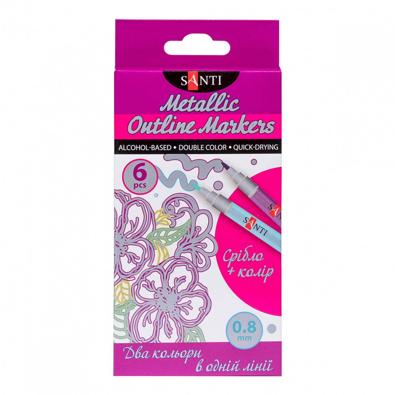 

Набор маркеров двухцветных Santi outline 08 мм 6 цветов код: 390590