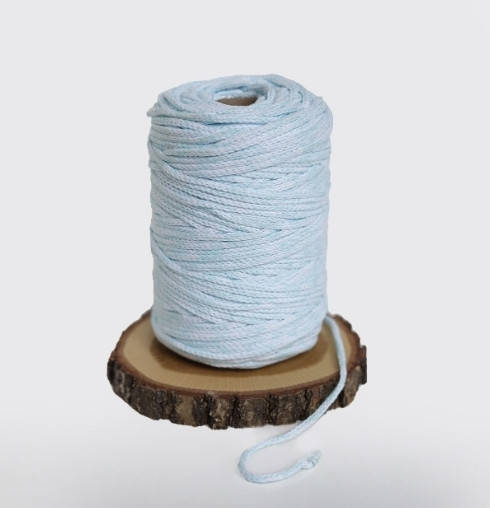 

Шнур бавовняний в'язаний 3мм ,меланж білий+блакитний