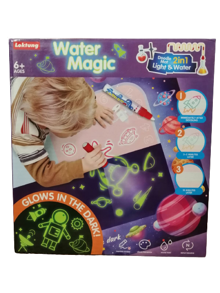 

Коврик для рисования водой Планеты 2 в 1 + маркер излучающий свет, трафареты, оттиски, валик _ QZ066