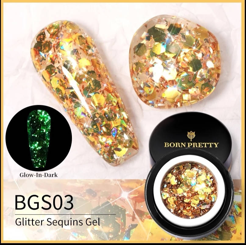 

Гліттер гель, що світиться "Born Pretty" 5г, BGS03