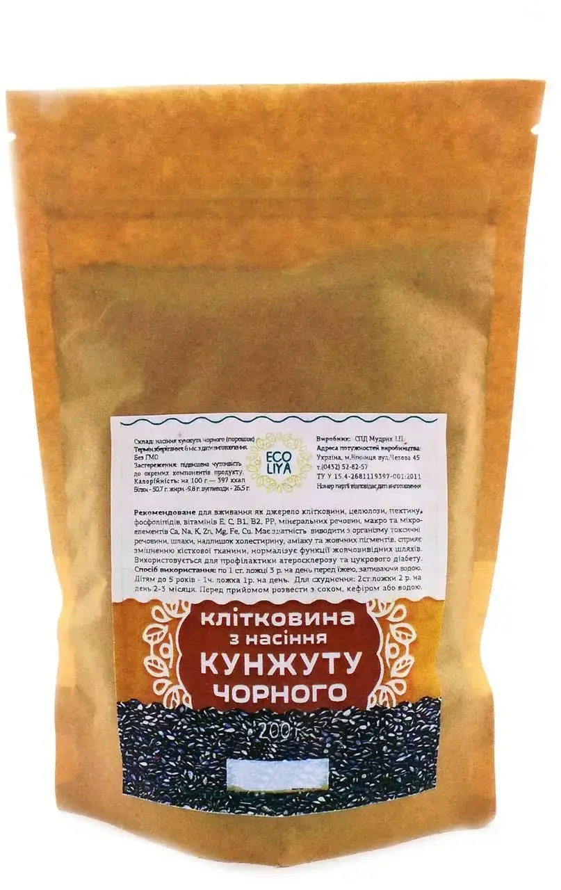 

Клетчатка из семян черного кунжута, 200 г, Ecoliya