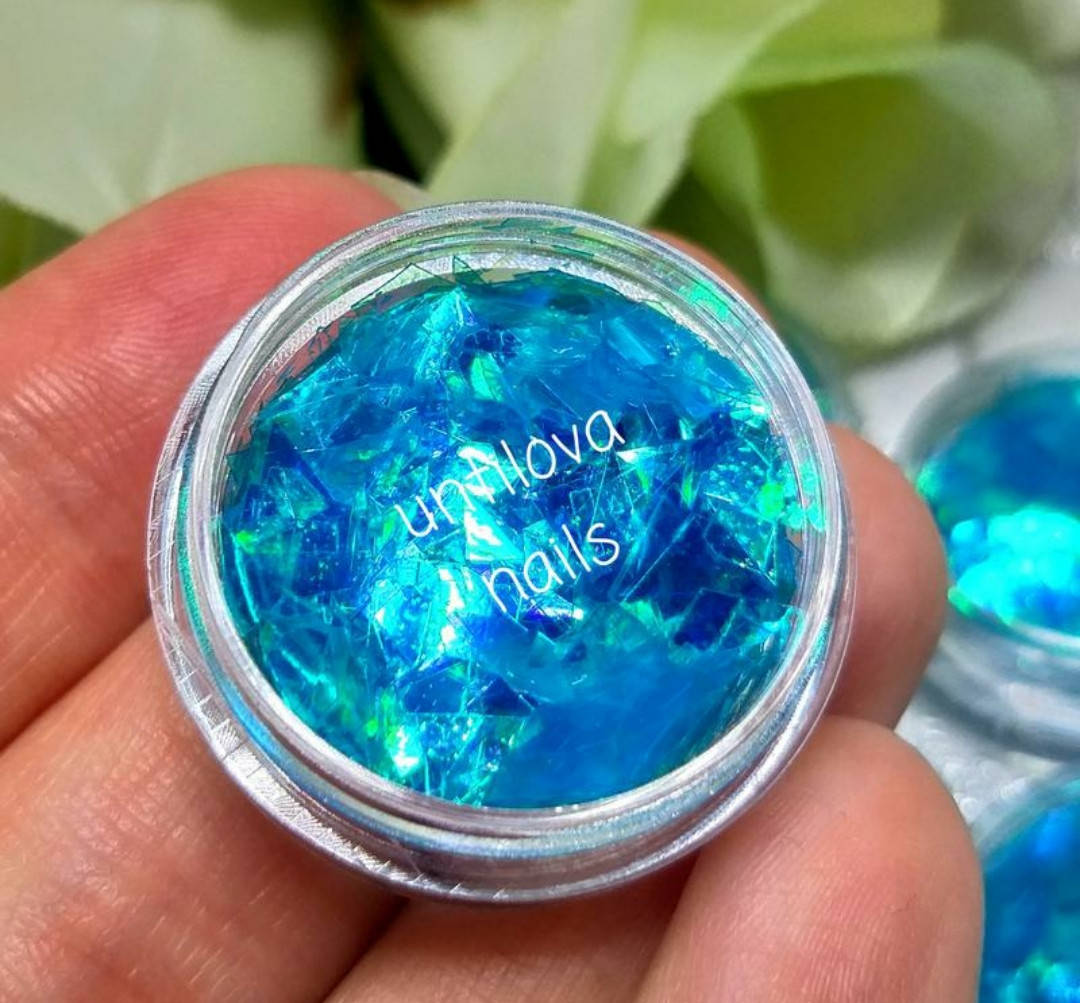 

Слюда хамелеон голубая осколки для дизайна ногтей маникюра, битое стекло, Голубой