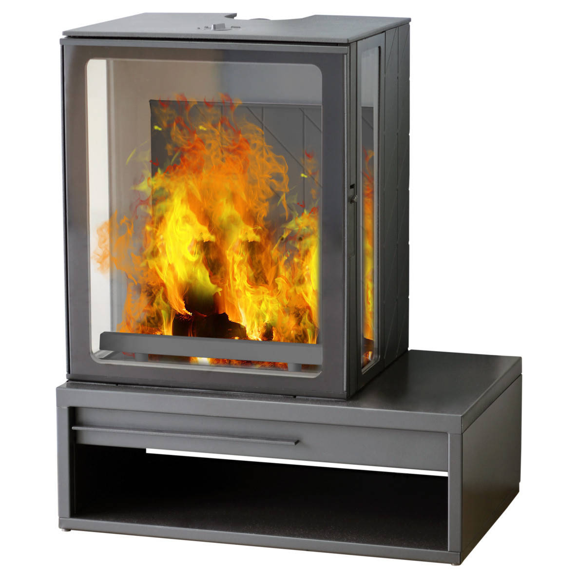 

Печь с боковыми стеклами на подставке-дровнице Plamen Eco Minimal 35