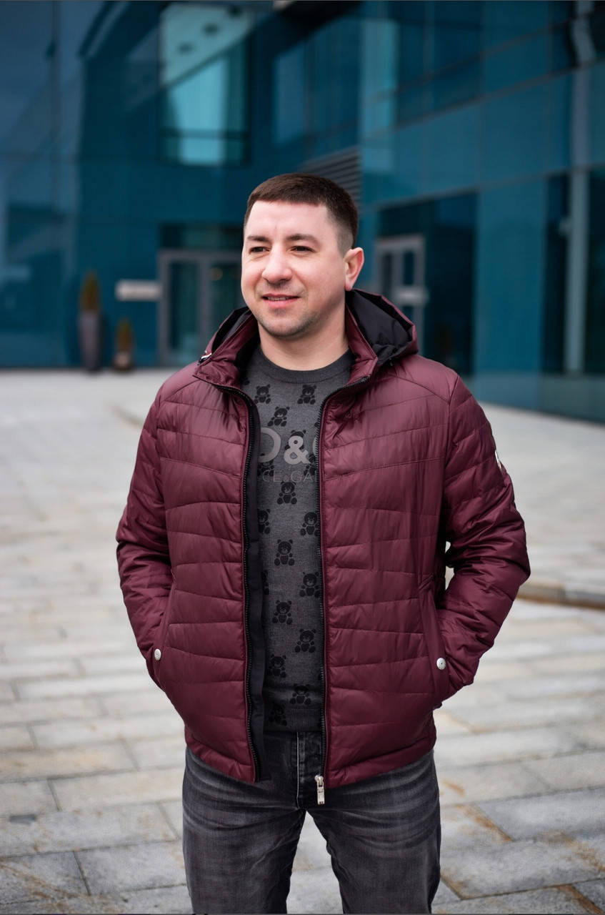 

Мужская осенняя куртка, молодежная, бордового цвета до 0°С (46-56), 46