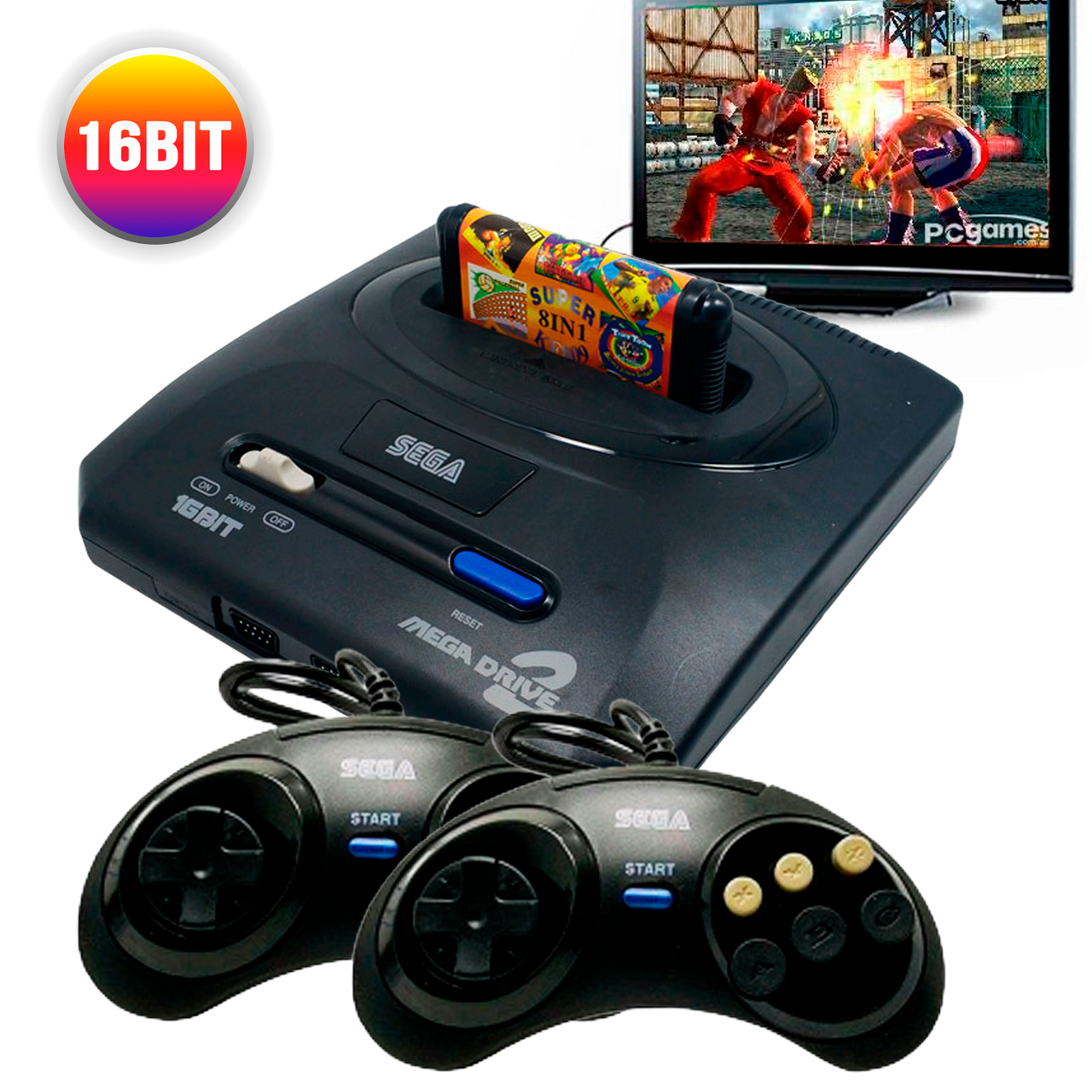 

Игровая ретро приставка телевизионная консоль 16 бит Sega-MD2 с поддержкой картриджей и 9 встроенных игр BLM