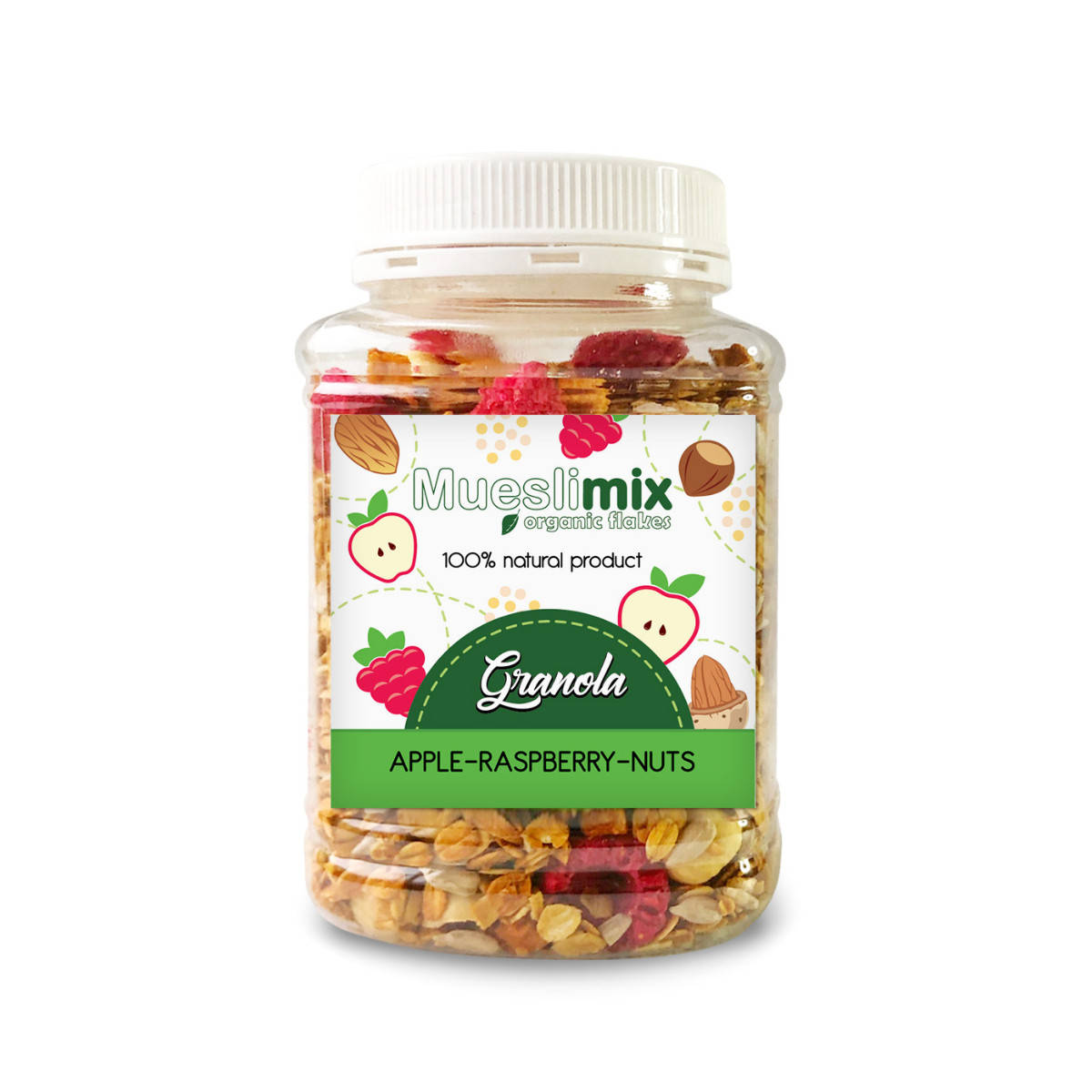

Гранола с яблоком, малиной, миндалем и фундуком 225г