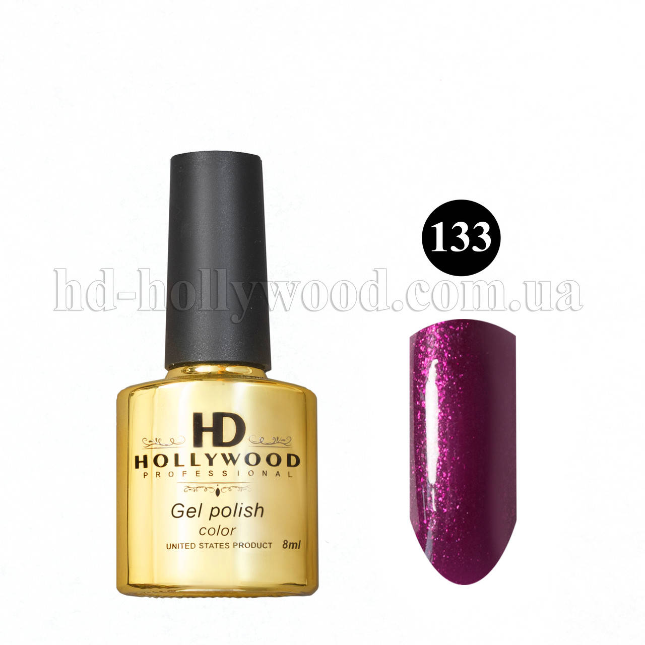 

Гель лак 133 Темная Слива Плотный Шиммер HD Hollywood 8 ml