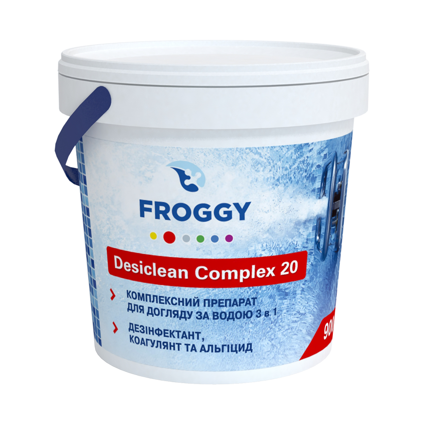 

Комплексный препарат для длительной дезинфекции для бассейна Desiclean Complex Froggy, 0,9 кг (мультитаб 20гр)
