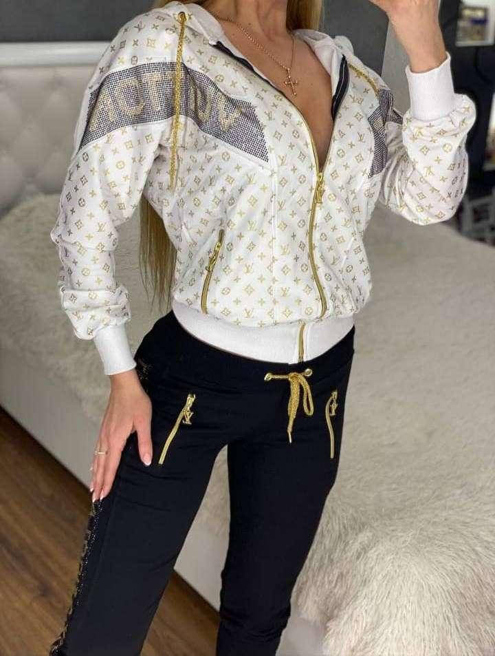 

Женский красивый спортивный костюм LV Турция со стразами, Белый