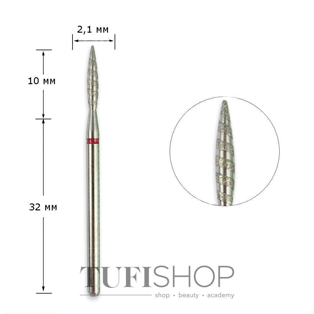 

Фреза для маникюра Tufi Profi сменная алмазная ТОРНАДО "пламя" - 243 021LXR, 2,1 мм, красная насечка, Красный