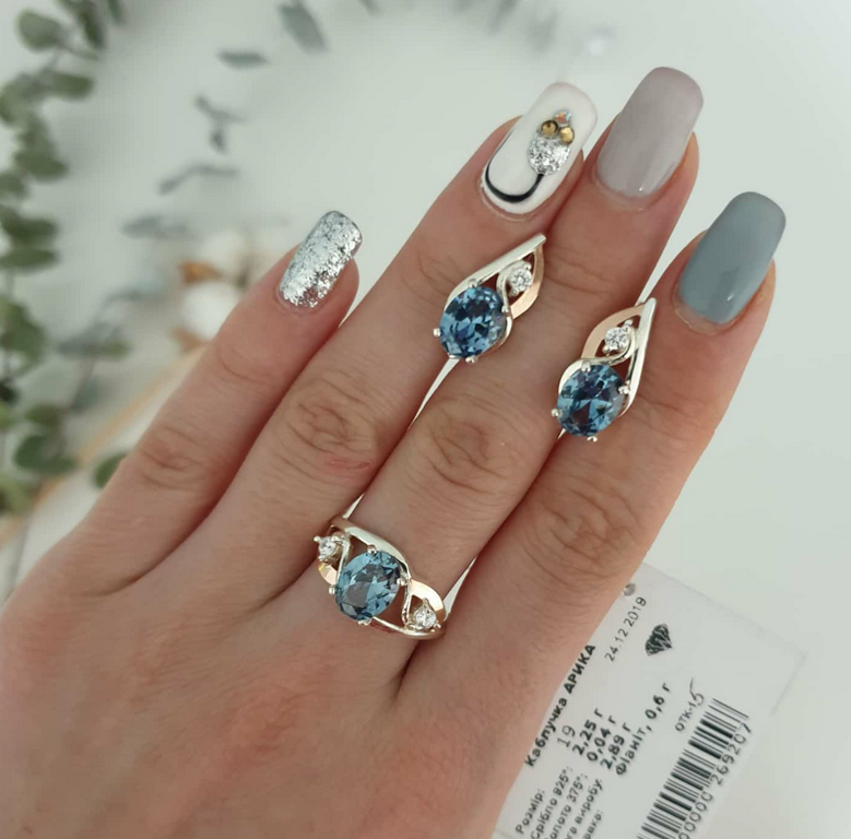 

Серебряные с золотом кольцо и серьги Арика"Г"
