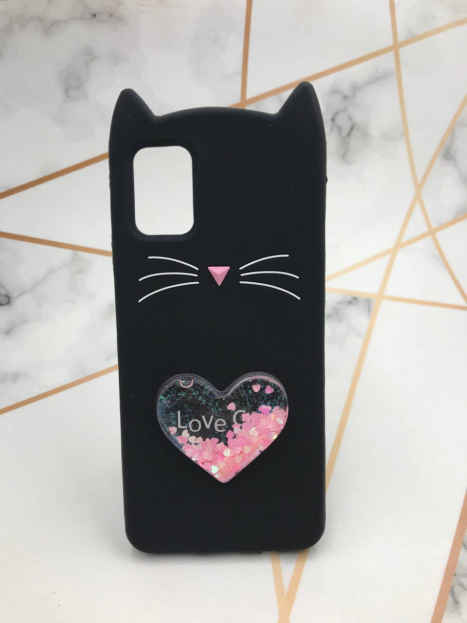 

Чехол силиконовый 3D Case с переливающимися блёстками для Samsung Galaxy А31 Кот черный
