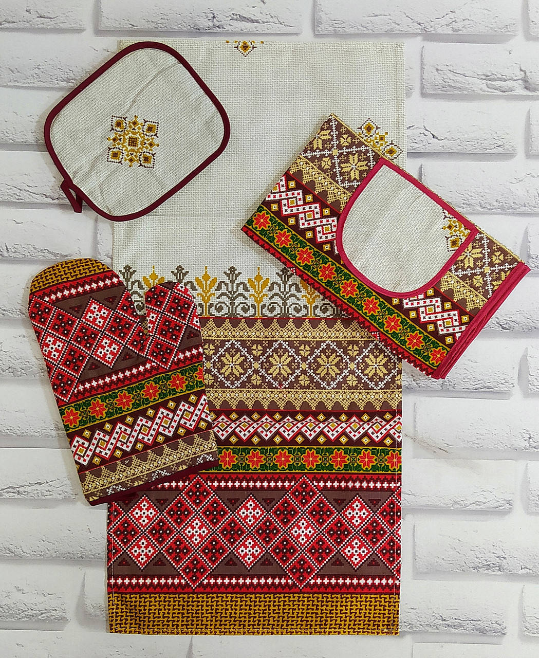 

Набор кухонный льняной полотенце, прихватка , рукавица, передник, Разные цвета