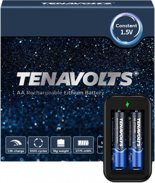 

Аккумулятор Tenavolts AA 1.5V 2775mWh/1850mAh 2шт с зарядным устройством