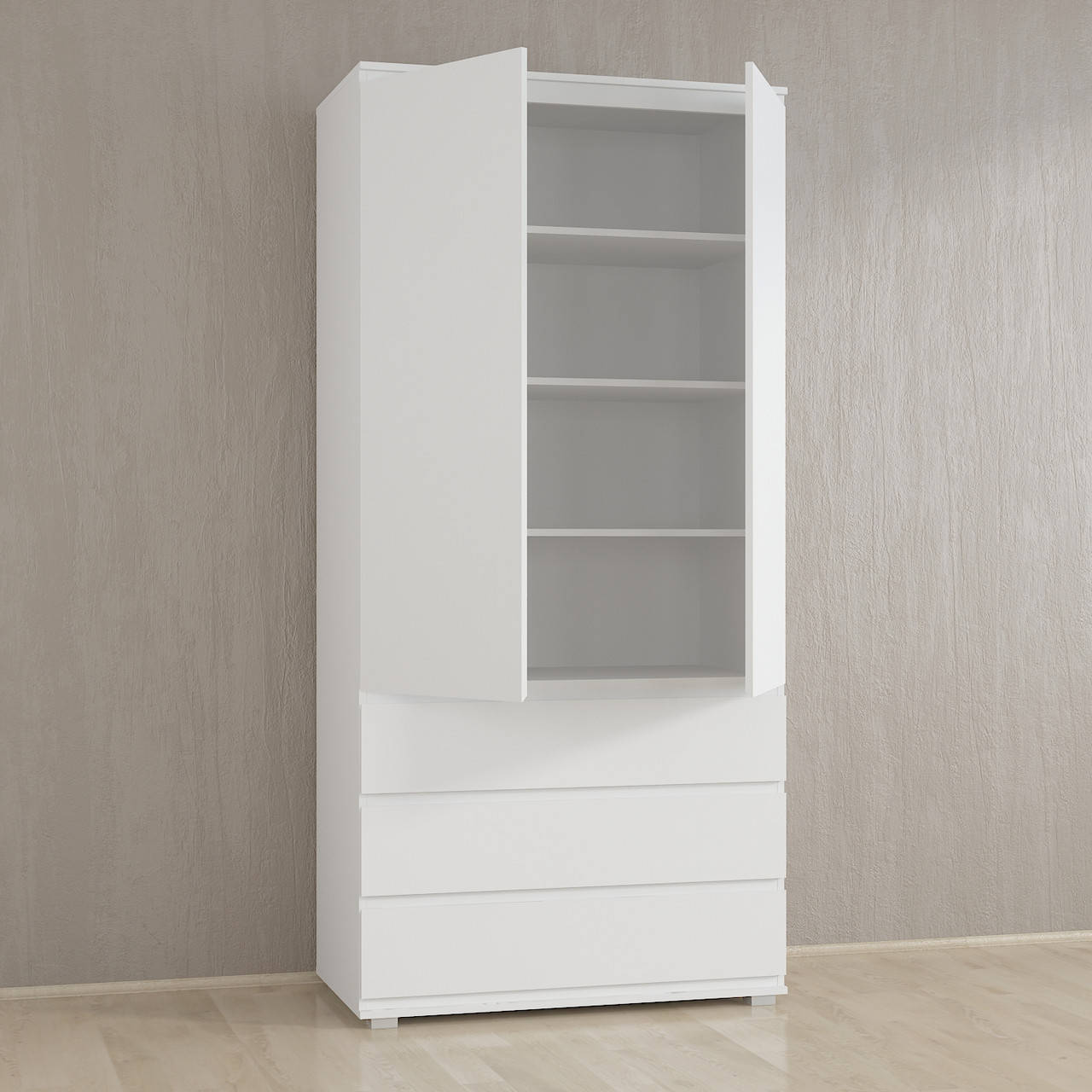 

Шкаф для вещей с 4 полками на 3 выдвижных ящика с фасадами без ручек B-1, Цвет