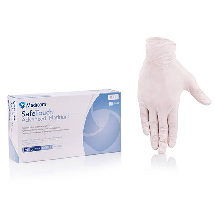 

Нитриловые перчатки Белые Medicom SafeTouch Platinum White, Белый