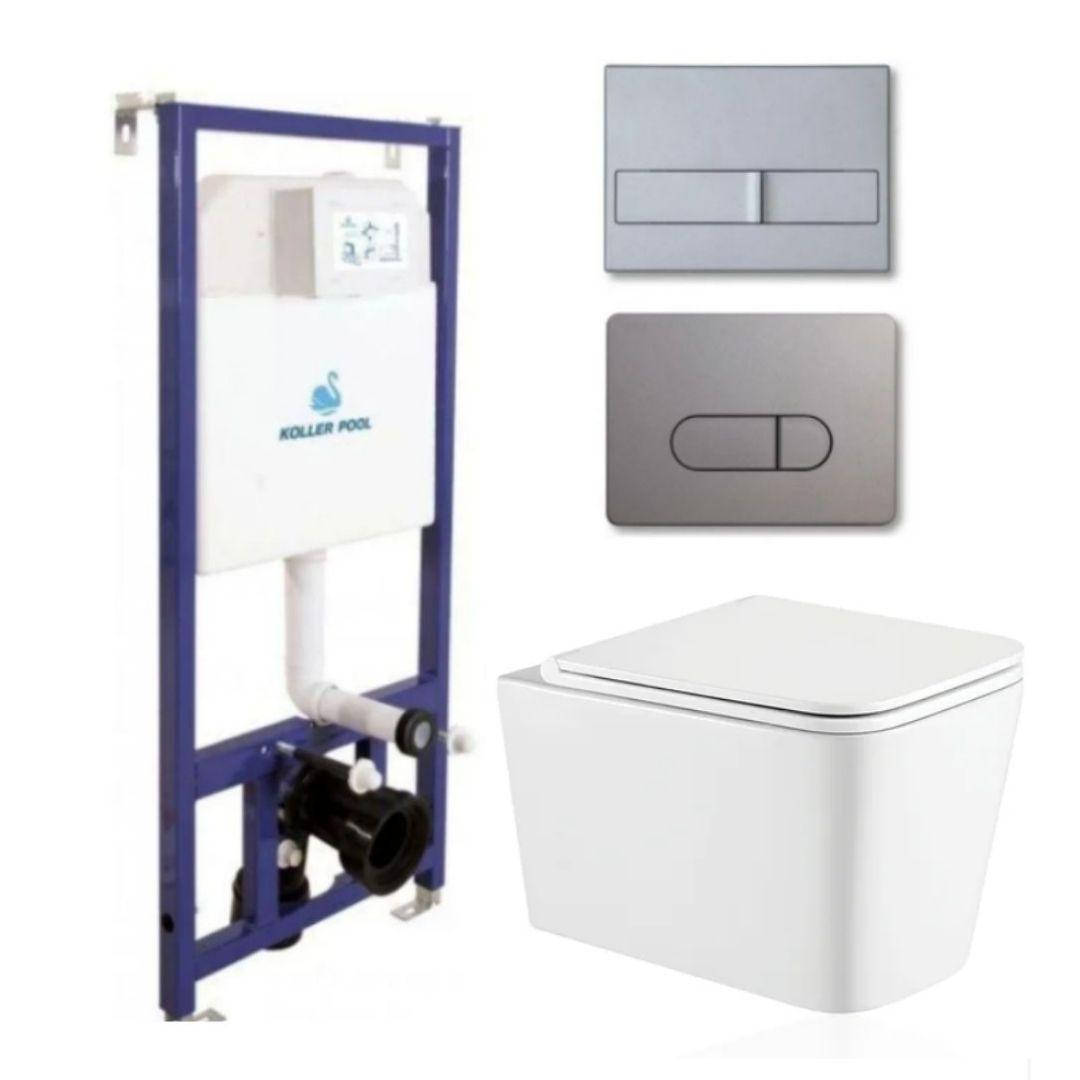 

Комплект 5в1: Инсталляция Koller pool +Безободковый Подвесной унитаз kvadro+ Клавиша CHROME MATT