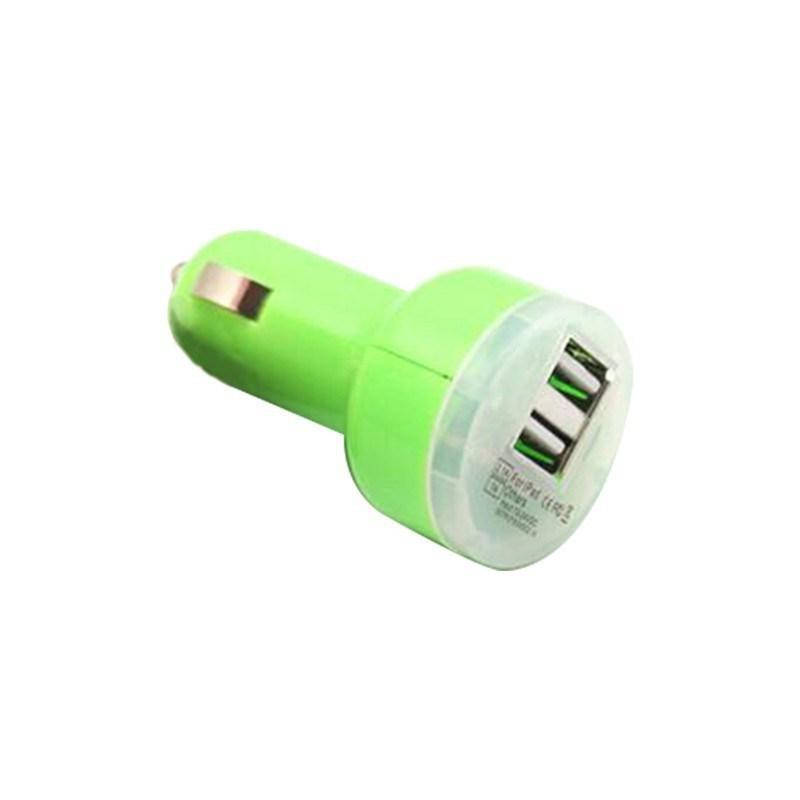 

Зарядка автомобильная разные цвета 2 USB/2.1A/1A:Салатовый
