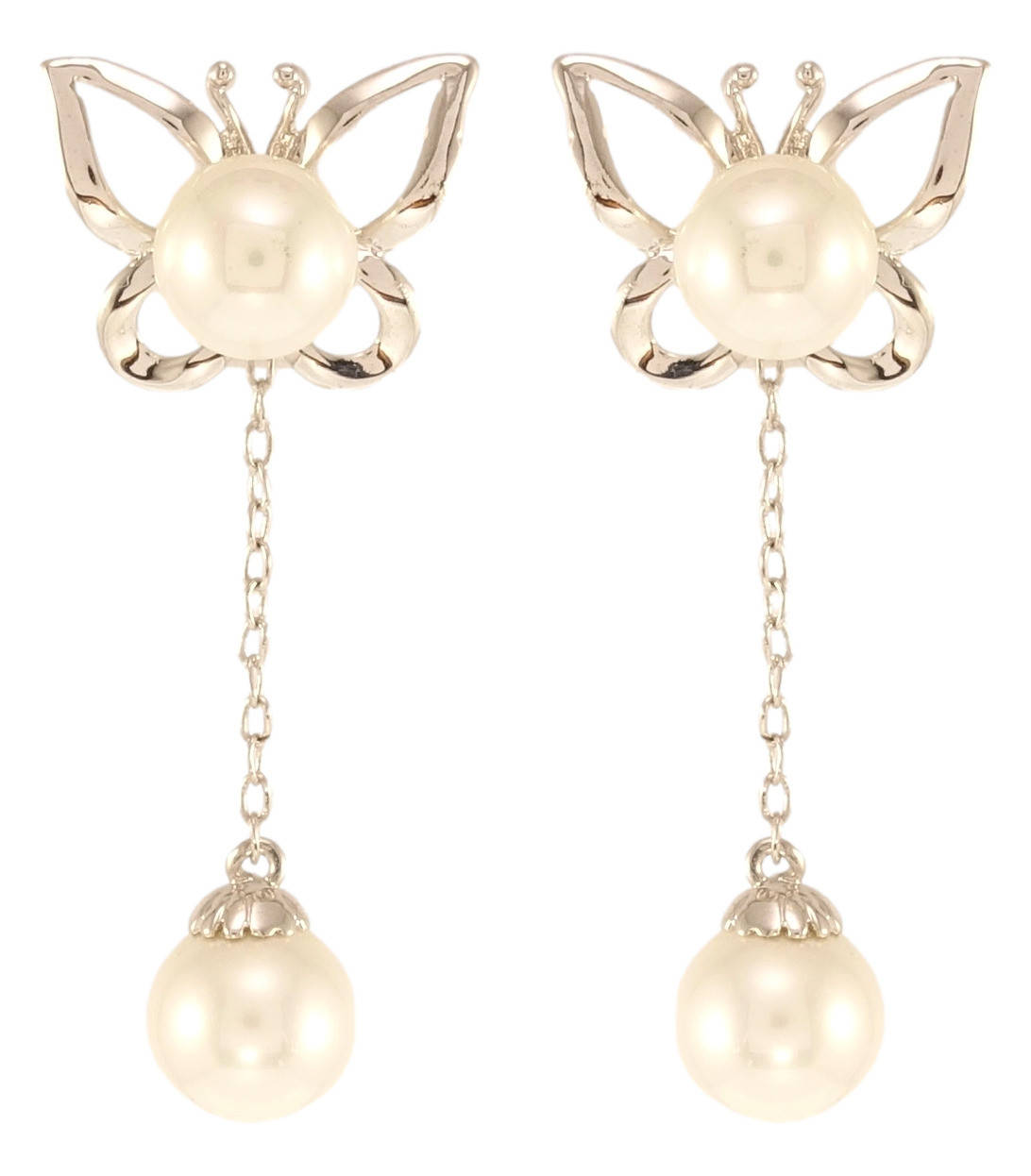 

Серьги Xuping Родий подвески на гвоздиках (пусеты) "Бабочки с жемчужными подвесками" ø 7мм и 8мм