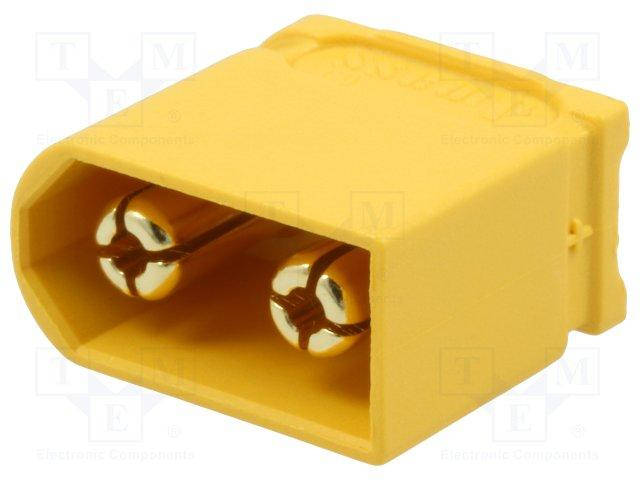 

XT60U-M Plug; DC supply; XT60; male; PIN:2; for cable; soldered; 60A; 500V