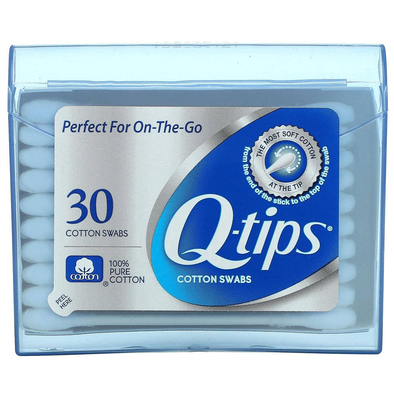 

Q-tips, Ватные палочки, On-The-Go, 30 тампонов - Оригинал