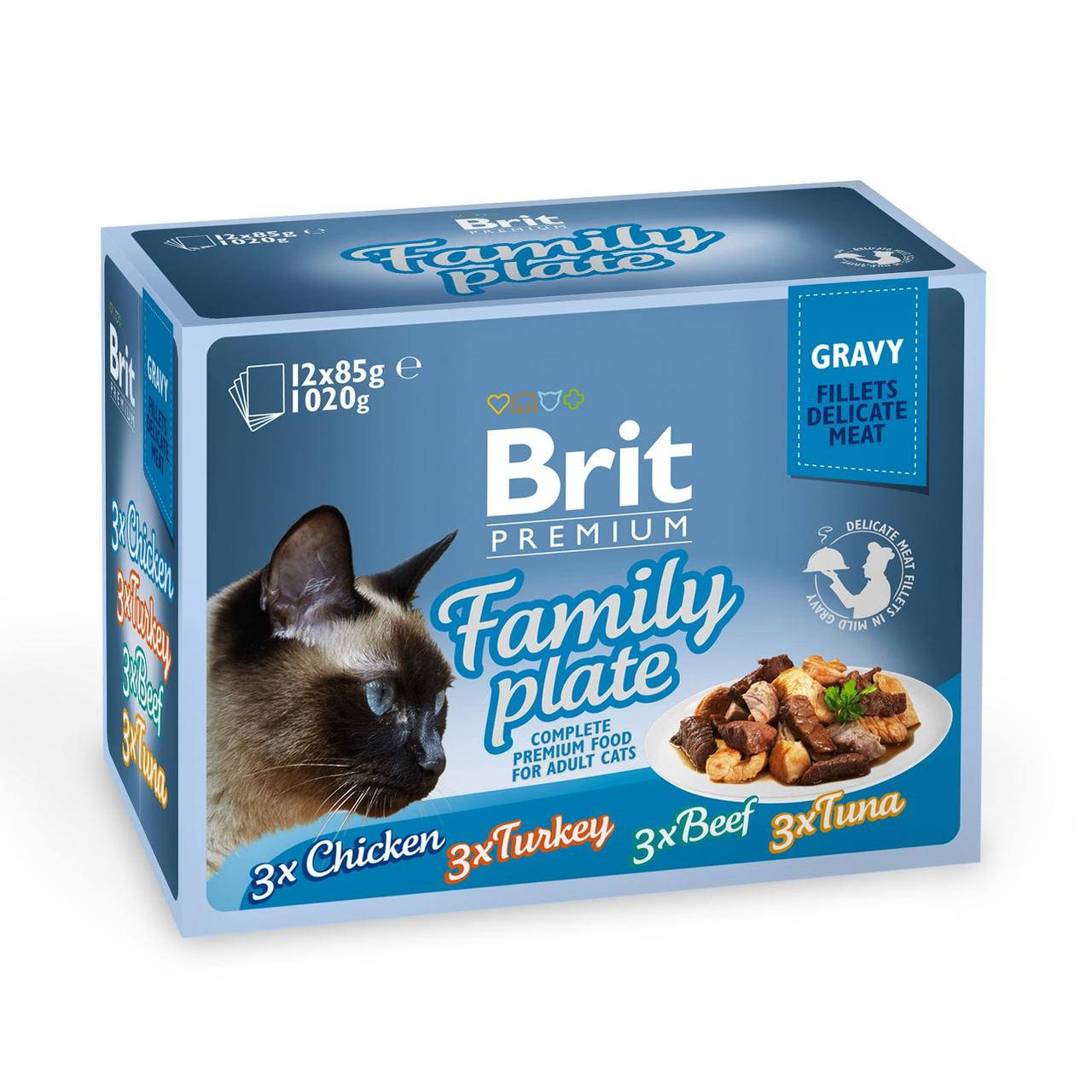 

Влажный корм для котов Brit Premium Cat Family Plate Gravy pouches 1020г ассорти с 4 вкусов "Семейная тарелка"