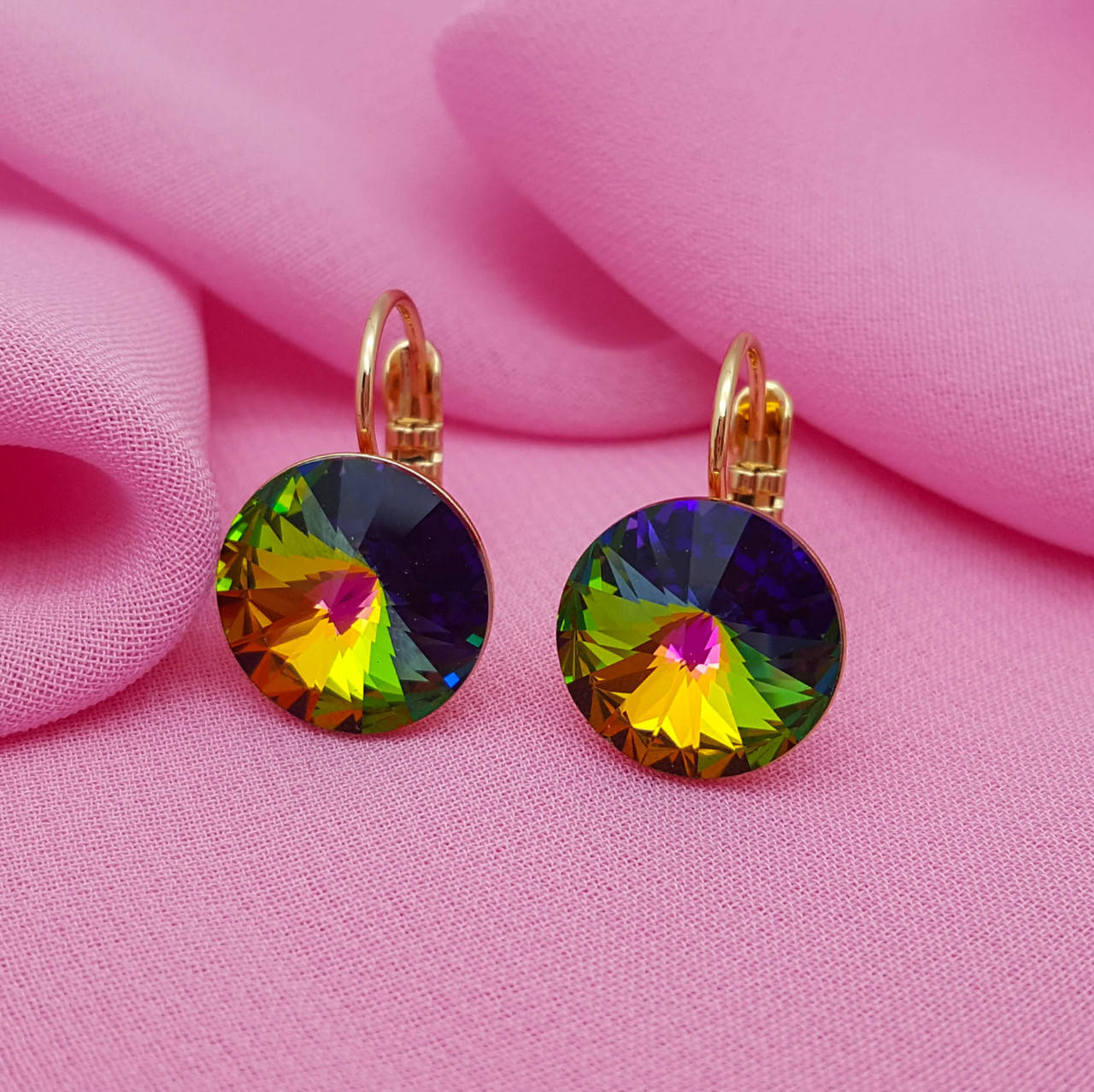 

Серьги Желтые Кристаллы Swarovski, медзолото, 18К